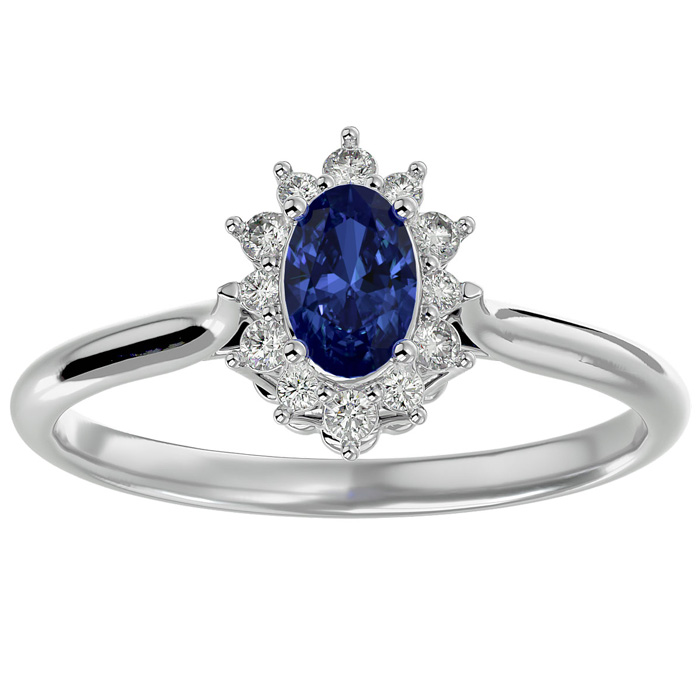 2/3 Carat Oval Shape Tanzanite & Halo 12 Diamond Ring in 14K White Gold (2.80 g), , Size 4 by SuperJeweler