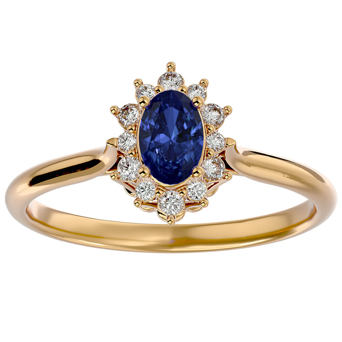 2/3 Carat Oval Shape Tanzanite & Halo 12 Diamond Ring in 14K Yellow Gold (2.80 g), , Size 4 by SuperJeweler