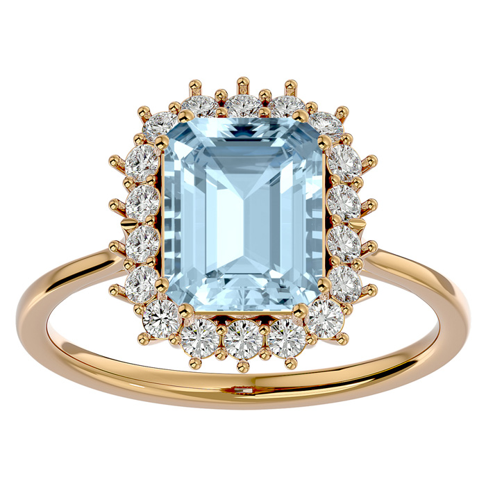 2.5 Carat Aquamarine & Halo 18 Diamond Ring in 14K Yellow Gold (3.70 g), , Size 4 by SuperJeweler