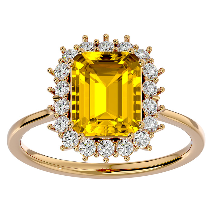 2 1/3 Carat Citrine & Halo 18 Diamond Ring in 14K Yellow Gold (3.70 g), , Size 4 by SuperJeweler