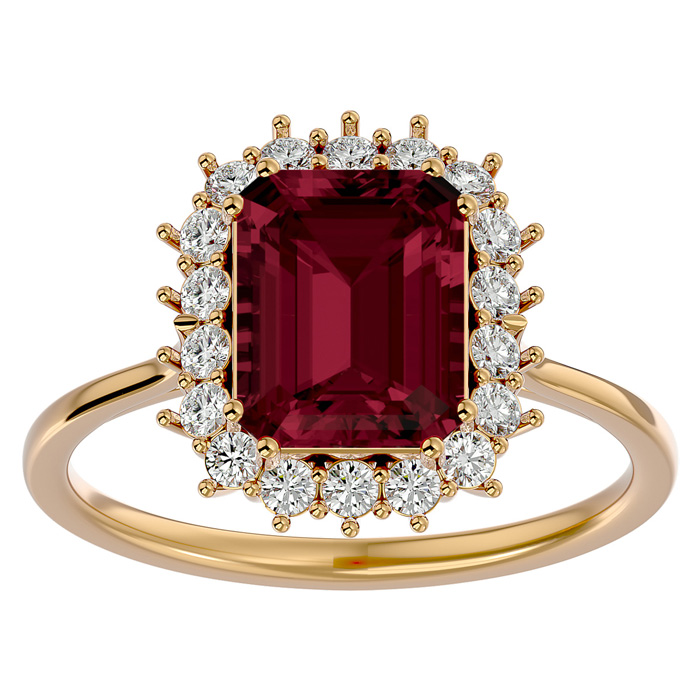 3 Carat Garnet & Halo 18 Diamond Ring in 14K Yellow Gold (3.70 g), , Size 4 by SuperJeweler