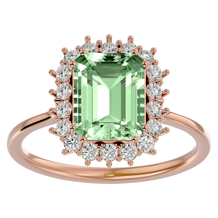 2 1/3 Carat Green Amethyst & Halo 18 Diamond Ring in 14K Rose Gold (3.70 g), , Size 4 by SuperJeweler