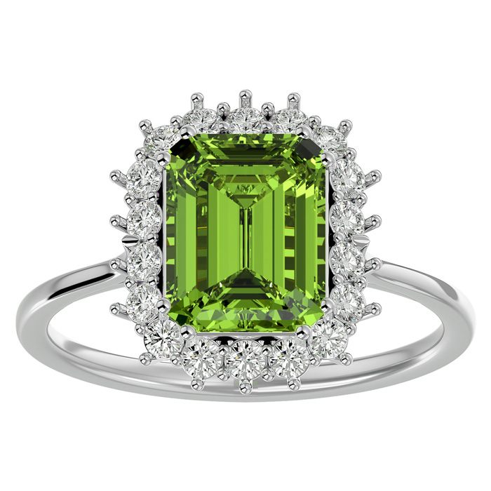 2 3/4 Carat Peridot & Halo 18 Diamond Ring in 14K White Gold (3.70 g), , Size 4 by SuperJeweler