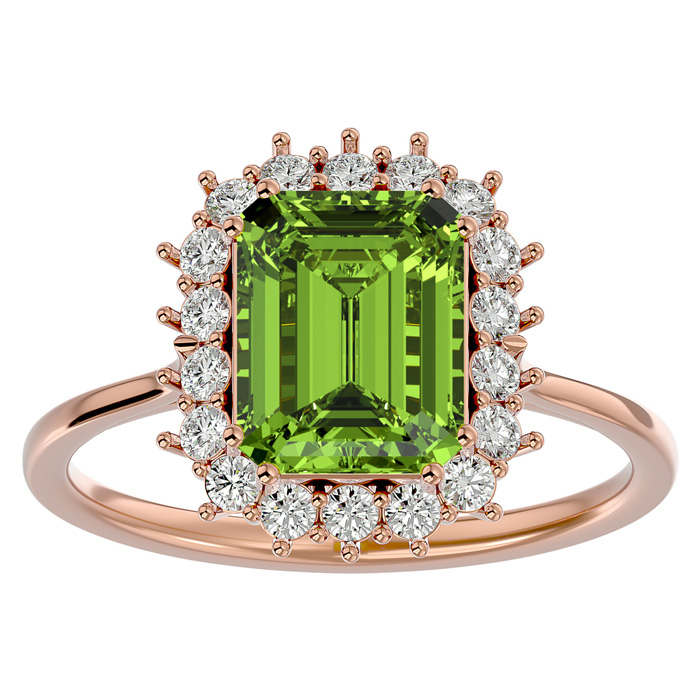 2 3/4 Carat Peridot & Halo 18 Diamond Ring in 14K Rose Gold (3.70 g), , Size 4 by SuperJeweler