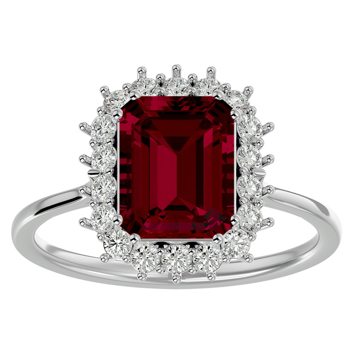 3 1/5 Carat Ruby & Halo 18 Diamond Ring in 14K White Gold (3.70 g), , Size 4 by SuperJeweler