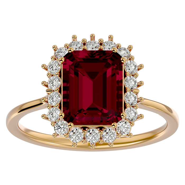 3 1/5 Carat Ruby & Halo 18 Diamond Ring in 14K Yellow Gold (3.70 g), , Size 4 by SuperJeweler