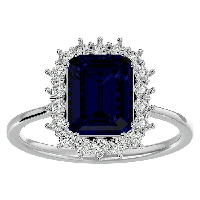 3 1/5 Carat Sapphire & Halo 18 Diamond Ring in 14K White Gold (3.70 g), , Size 4 by SuperJeweler