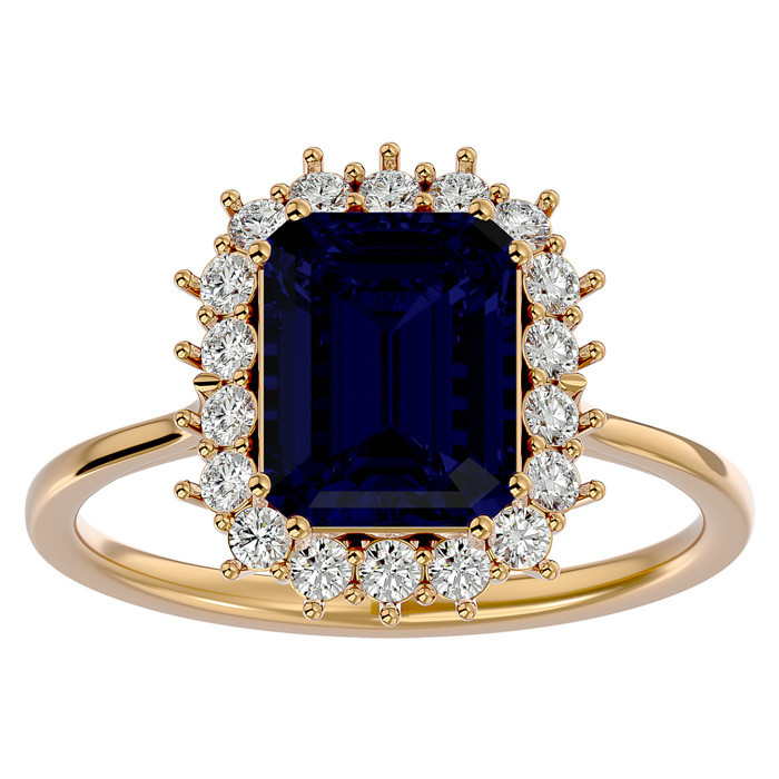 3 1/5 Carat Sapphire & Halo 18 Diamond Ring in 14K Yellow Gold (3.70 g), , Size 4 by SuperJeweler