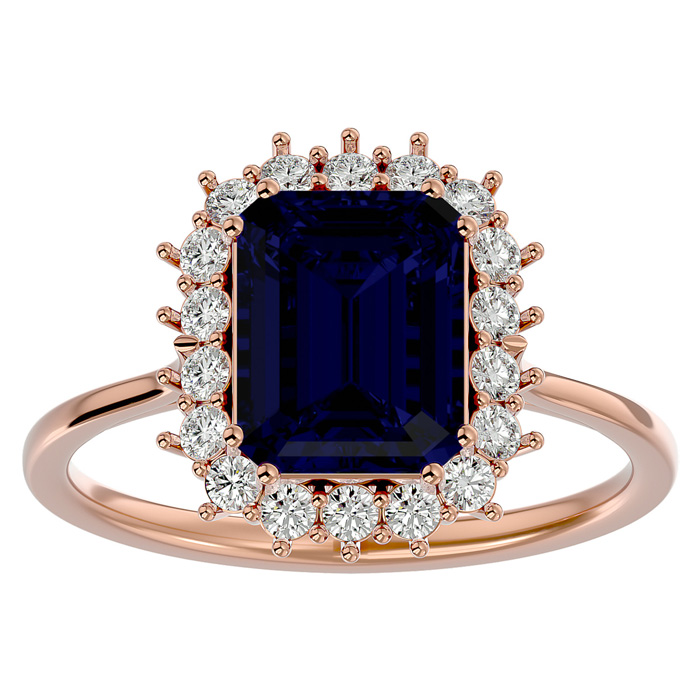 3 1/5 Carat Sapphire & Halo 18 Diamond Ring in 14K Rose Gold (3.70 g), , Size 4 by SuperJeweler