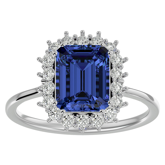 2 3/4 Carat Tanzanite & Halo 18 Diamond Ring in 14K White Gold (3.70 g), , Size 4 by SuperJeweler