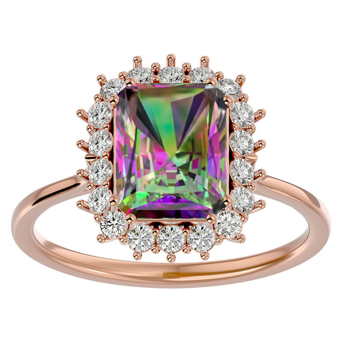 2 1/3 Carat Mystic Topaz & Halo 18 Diamond Ring in 14K Rose Gold (3.70 g), , Size 4 by SuperJeweler