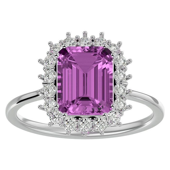 3 Carat Pink Topaz & Halo 18 Diamond Ring in 14K White Gold (3.70 g), , Size 4 by SuperJeweler