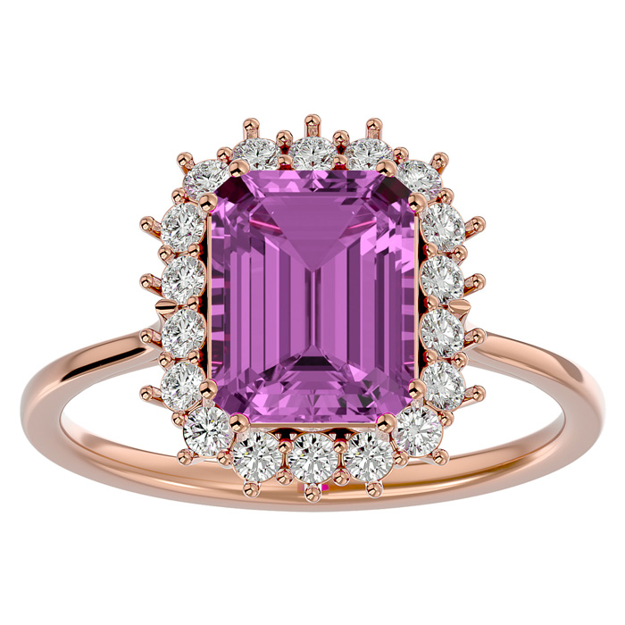 3 Carat Pink Topaz & Halo 18 Diamond Ring in 14K Rose Gold (3.70 g), , Size 4 by SuperJeweler