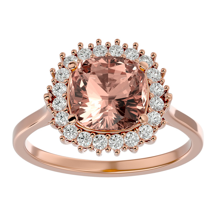 3 1/2 Carat Cushion Cut Morganite & Halo 20 Diamond Ring in 14K Rose Gold (4 g), , Size 4 by SuperJeweler