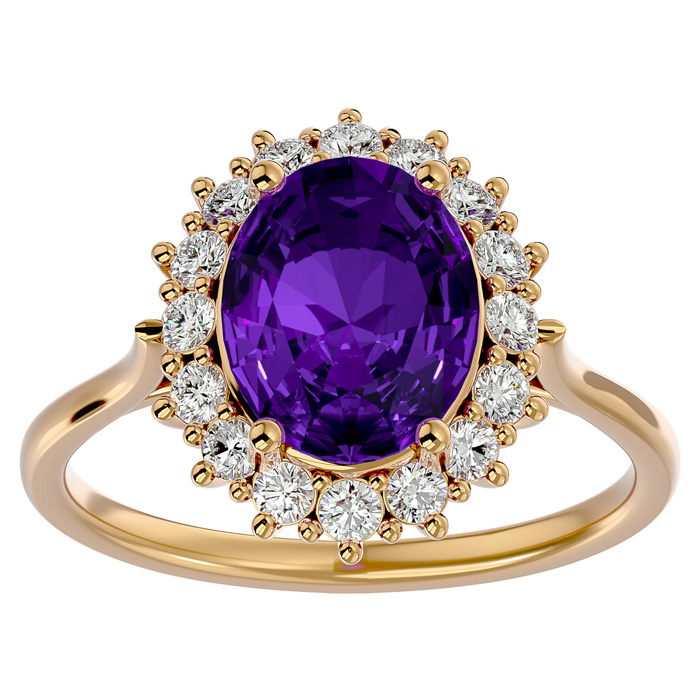 2 3/4 Carat Oval Shape Amethyst & Halo 16 Diamond Ring in 14K Yellow Gold (4.25 g), , Size 4 by SuperJeweler