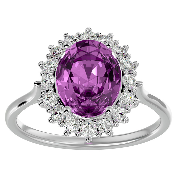 3 3/4 Carat Oval Shape Pink Topaz & Halo 16 Diamond Ring in 14K White Gold (4.25 g), , Size 4 by SuperJeweler