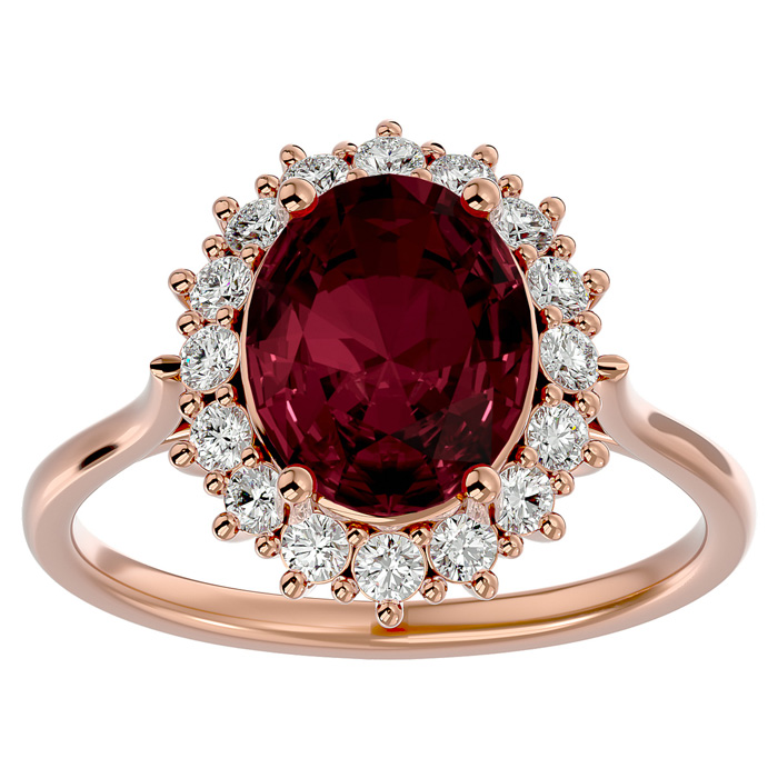 3.60 Carat Oval Shape Garnet & Halo 16 Diamond Ring in 14K Rose Gold (4.25 g), , Size 4 by SuperJeweler