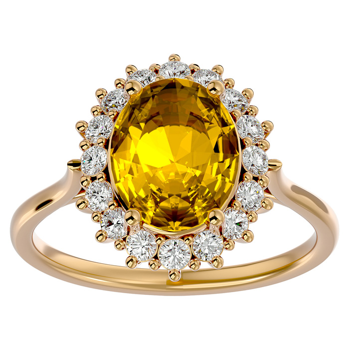 2 3/4 Carat Oval Shape Citrine & Halo 16 Diamond Ring in 14K Yellow Gold (4.25 g), , Size 4 by SuperJeweler