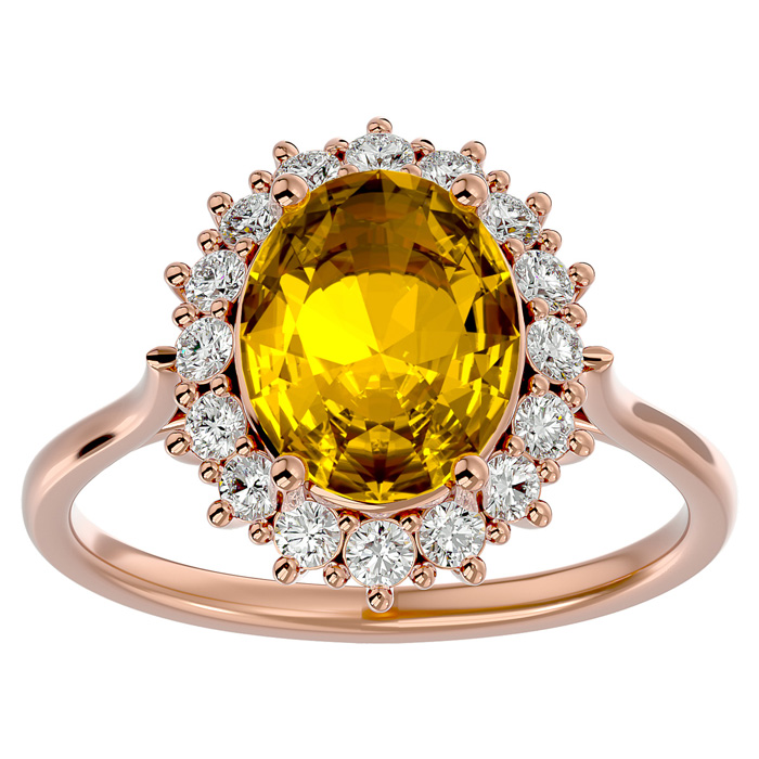 2 3/4 Carat Oval Shape Citrine & Halo 16 Diamond Ring in 14K Rose Gold (4.25 g), , Size 4 by SuperJeweler