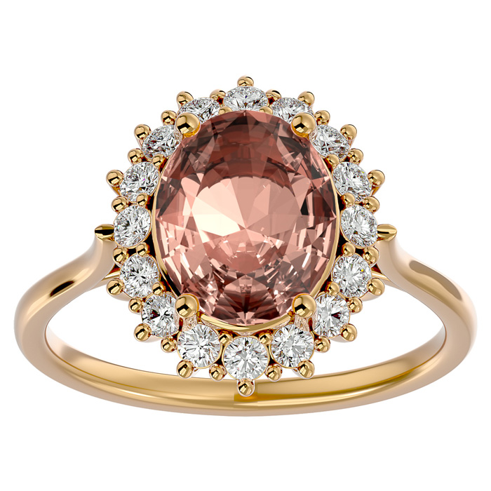 2 3/4 Carat Oval Shape Morganite & Halo 16 Diamond Ring in 14K Yellow Gold (4.25 g), , Size 4 by SuperJeweler