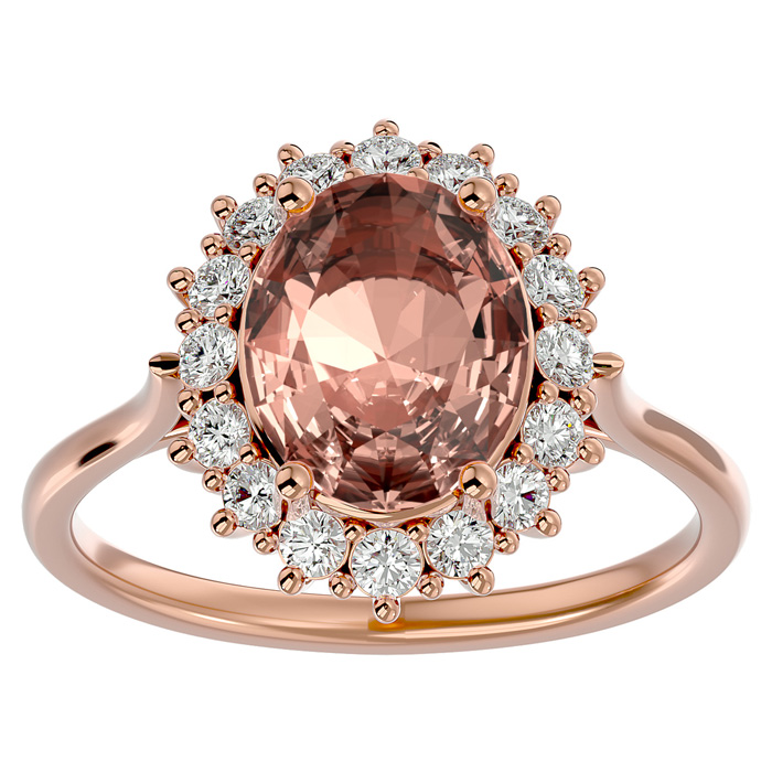 2 3/4 Carat Oval Shape Morganite & Halo 16 Diamond Ring in 14K Rose Gold (4.25 g), , Size 4 by SuperJeweler