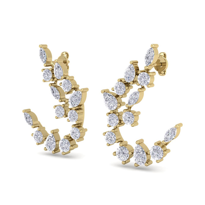 3 Carat Fancy Diamond Drop Earrings in 14K Yellow Gold (5.80 g) (F-G Color, SI1-SI2) by SuperJeweler