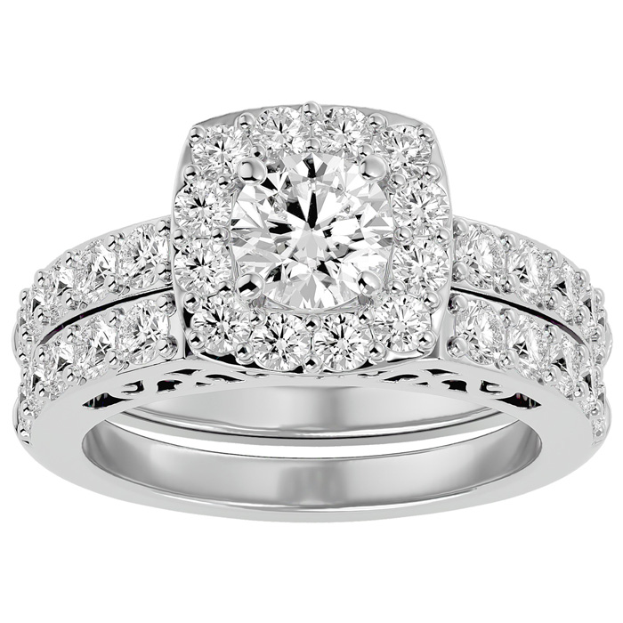 3 Carat Shape Diamond Bridal Ring Set in 14K White Gold (10.50 g) (  SI2-I1)  Size 5 by SuperJeweler