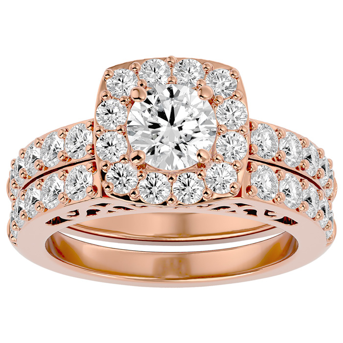 3 Carat Shape Diamond Bridal Ring Set in 14K Rose Gold (10.50 g) (  SI2-I1)  Size 9.5 by SuperJeweler