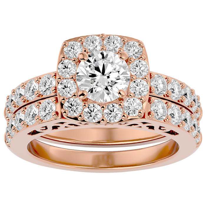 3 Carat Shape Diamond Bridal Ring Set in 14K Rose Gold (10.50 g) (