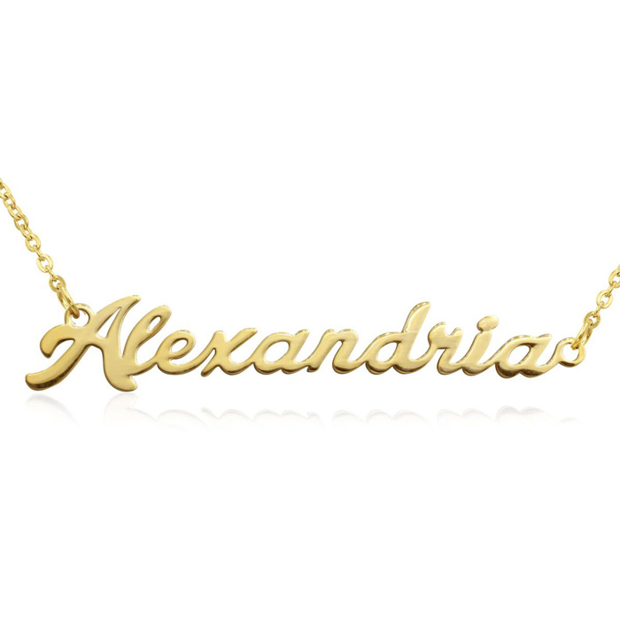 Alexandria Nameplate Necklace in Gold, 16 Inch Chain by SuperJeweler