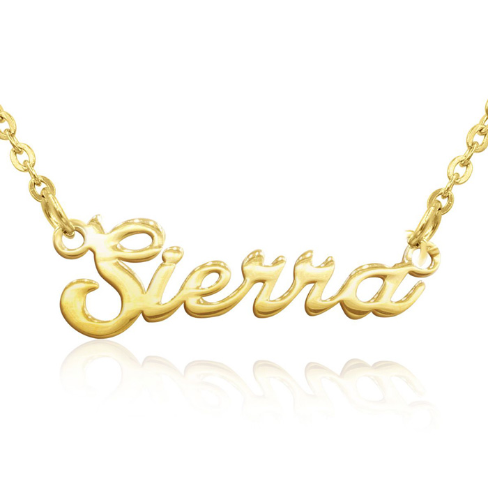 Sierra Nameplate Necklace in Gold, 16 Inch Chain by SuperJeweler
