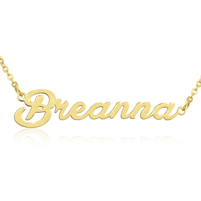 Breanna Nameplate Necklace in Gold, 16 Inch Chain by SuperJeweler