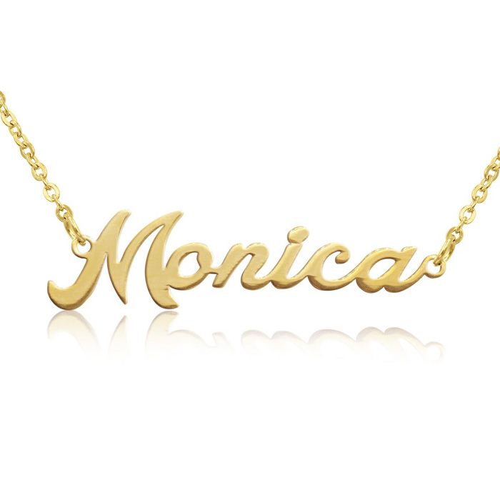 Monica Nameplate Necklace in Gold, 16 Inch Chain by SuperJeweler