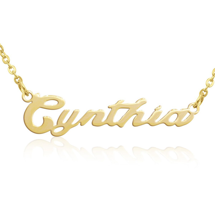Cynthia Nameplate Necklace in Gold, 16 Inch Chain by SuperJeweler