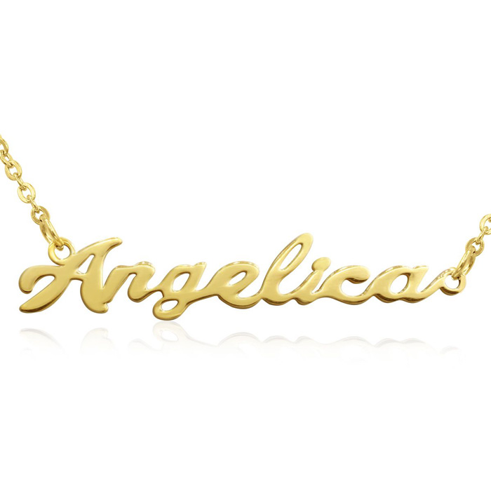 Angelica Nameplate Necklace in Gold, 16 Inch Chain by SuperJeweler