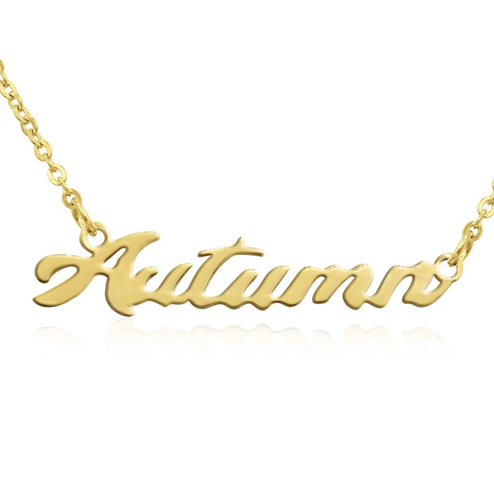 Autumn Nameplate Necklace in Gold, 16 Inch Chain by SuperJeweler