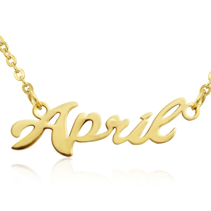 April Nameplate Necklace in Gold, 16 Inch Chain by SuperJeweler