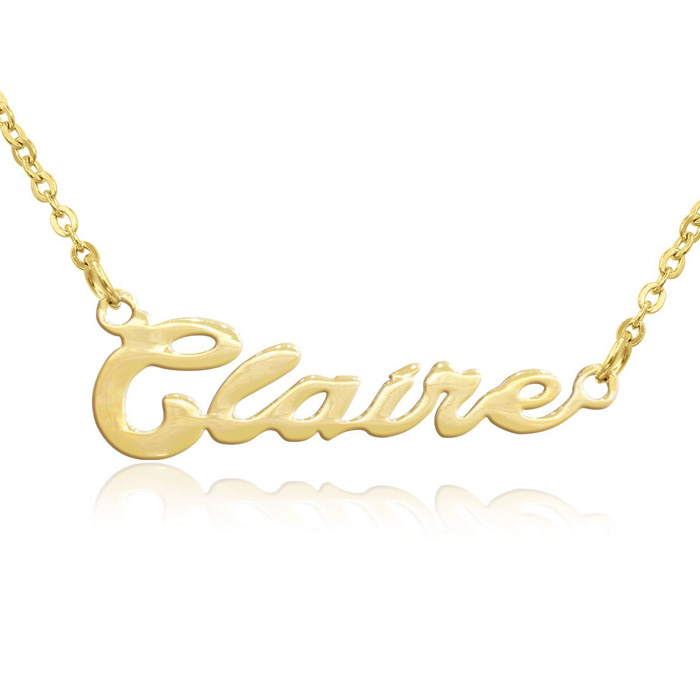 Claire Nameplate Necklace in Gold, 16 Inch Chain by SuperJeweler