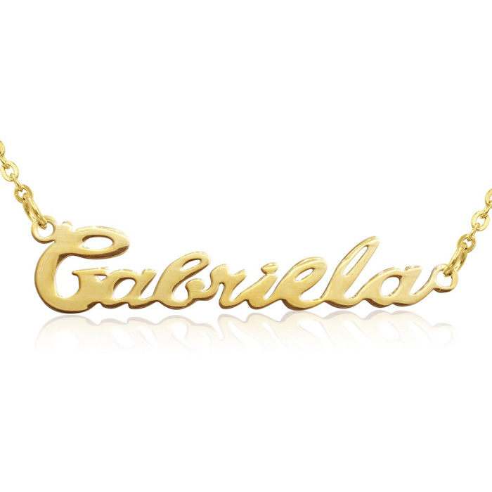 Gabriela Nameplate Necklace in Gold, 16 Inch Chain by SuperJeweler