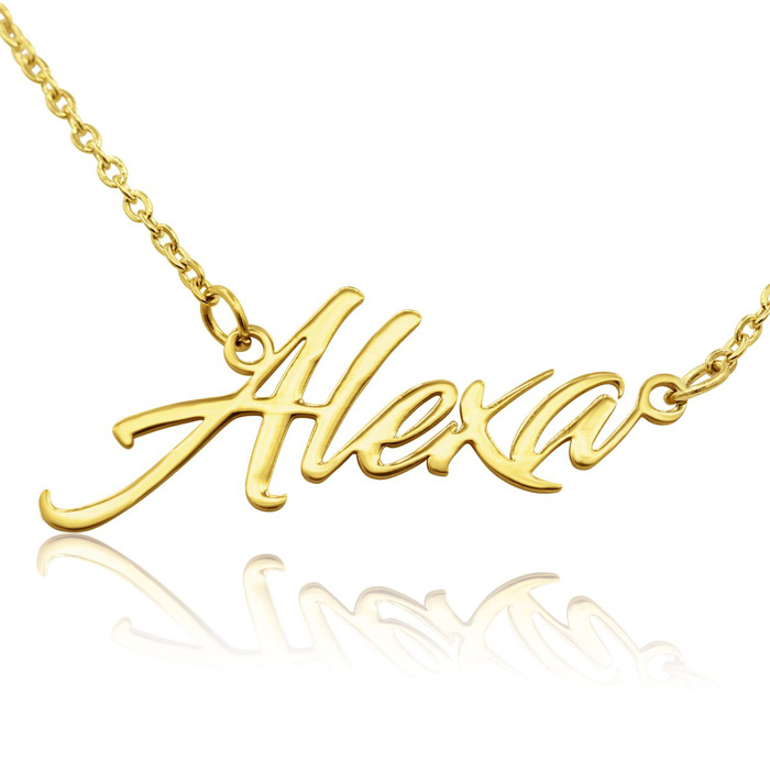 Alexa Nameplate Necklace in Gold, 16 Inch Chain by SuperJeweler