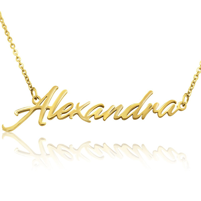 Alexandra Nameplate Necklace in Gold, 16 Inch Chain by SuperJeweler