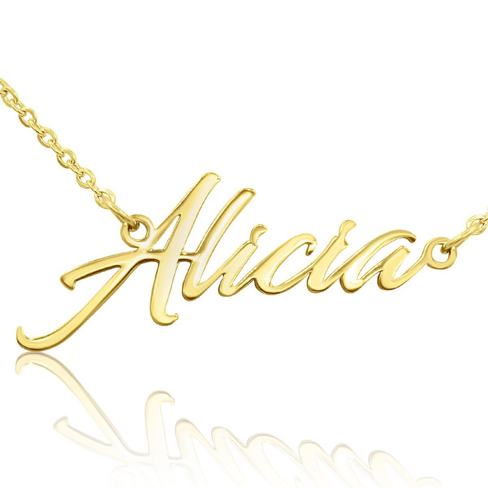 Alicia Nameplate Necklace in Gold, 16 Inch Chain by SuperJeweler
