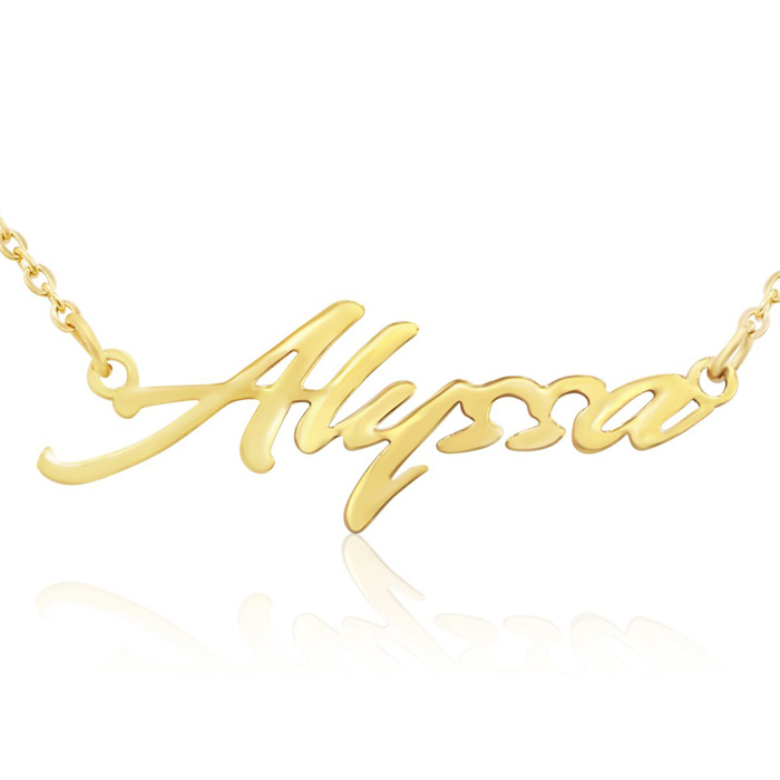Alyssa Nameplate Necklace in Gold, 16 Inch Chain by SuperJeweler