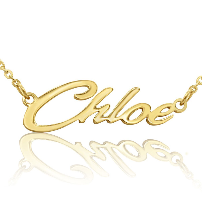 Chloe Nameplate Necklace in Gold, 16 Inch Chain by SuperJeweler