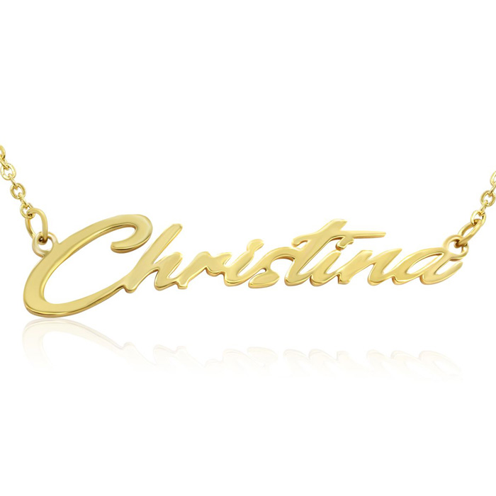 Christina Nameplate Necklace in Gold, 16 Inch Chain by SuperJeweler