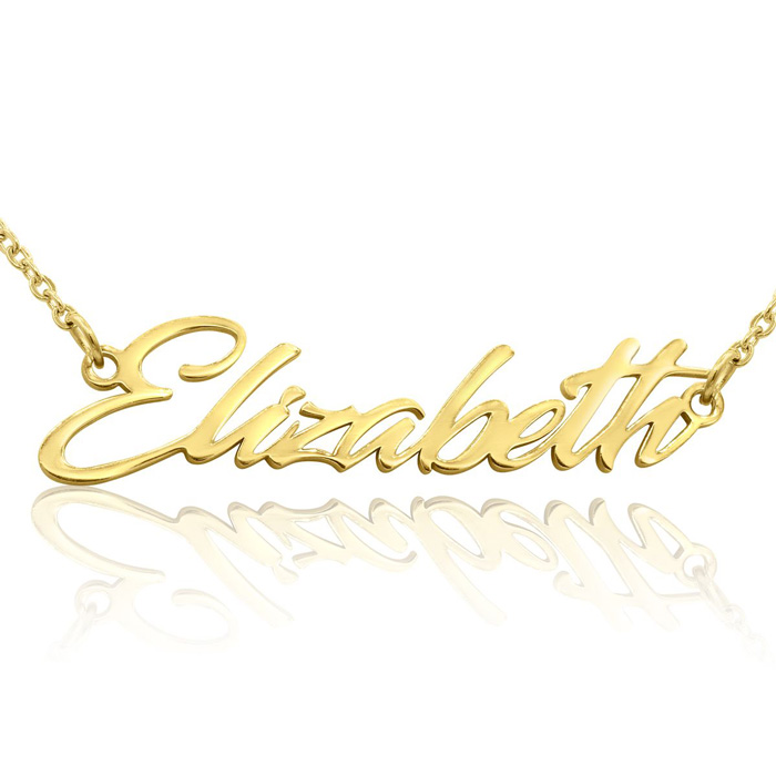 Elizabeth Nameplate Necklace in Gold, 16 Inch Chain by SuperJeweler