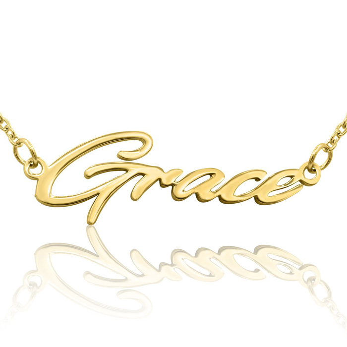 Grace Nameplate Necklace in Gold, 16 Inch Chain by SuperJeweler