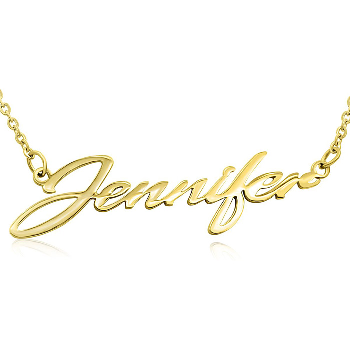 Jennifer Nameplate Necklace in Gold, 16 Inch Chain by SuperJeweler