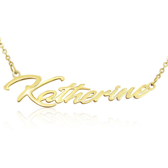 Katherine Nameplate Necklace in Gold, 16 Inch Chain by SuperJeweler