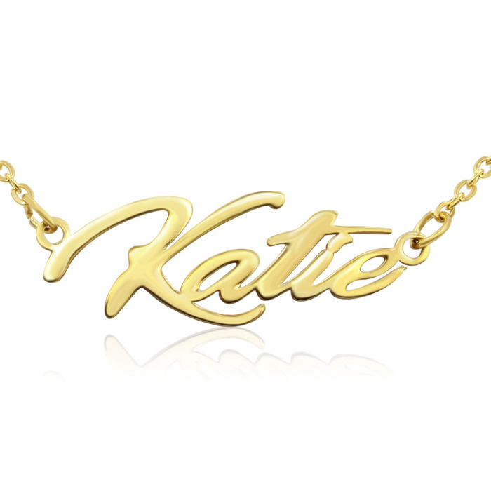 Katie Nameplate Necklace in Gold, 16 Inch Chain by SuperJeweler